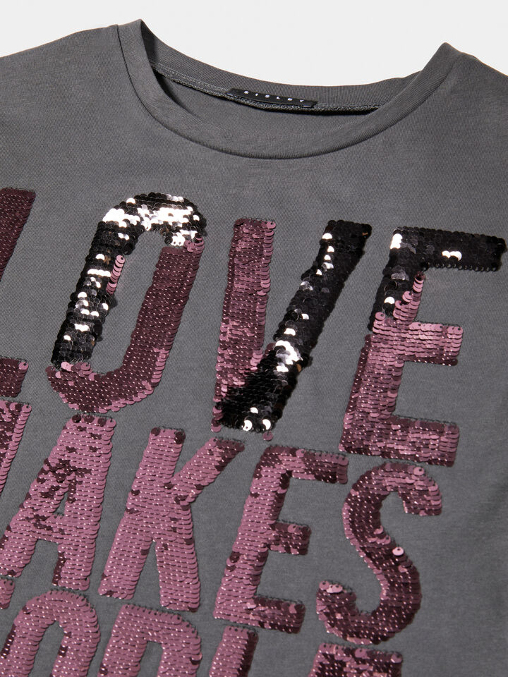 T-shirt with flip-up sequins - girls' short sleeve t-shirts - Dark Gray | Sisley Young image number 3